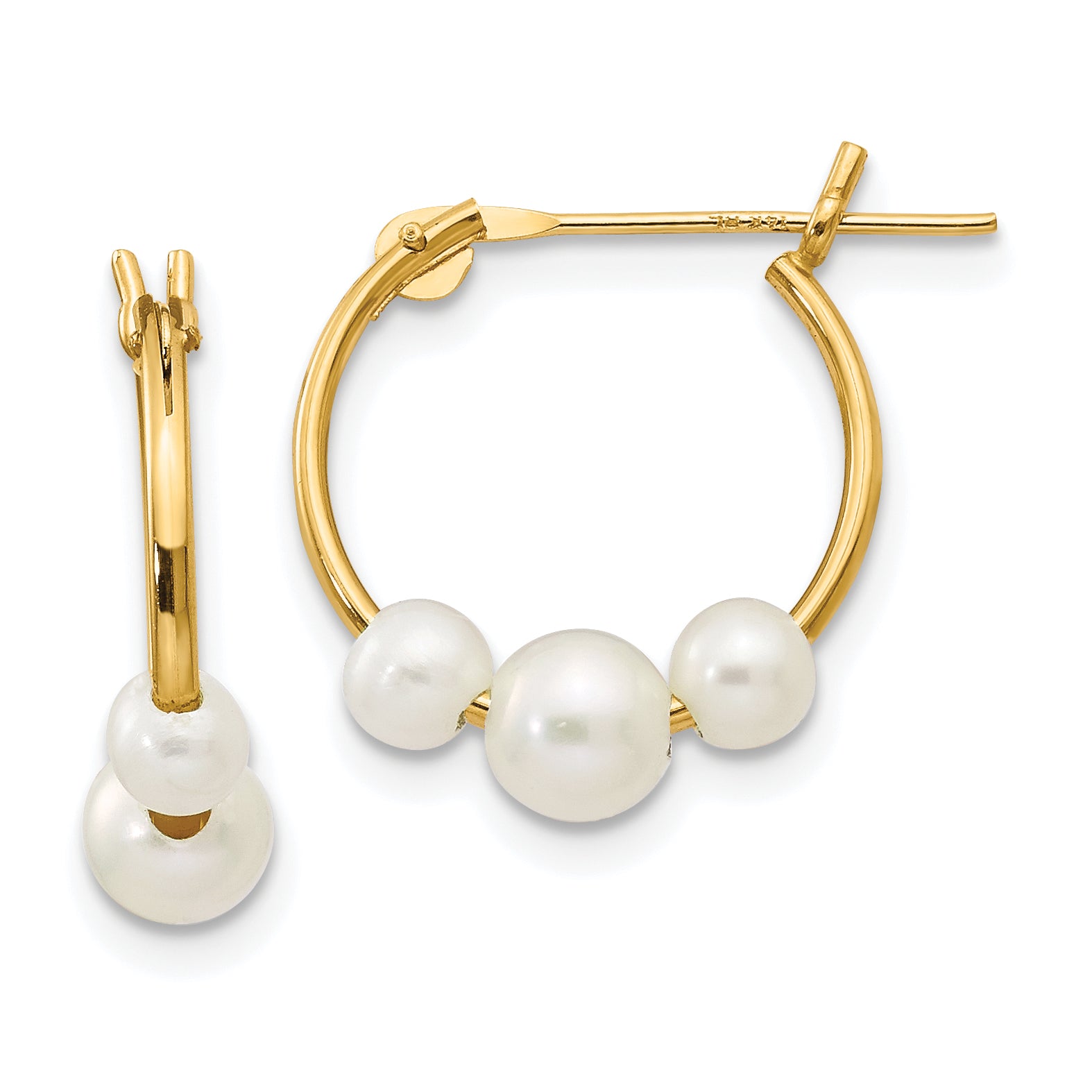 14k Madi K White Semi-round Freshwater Cultured 3 Pearl Hoop Earrings Main image