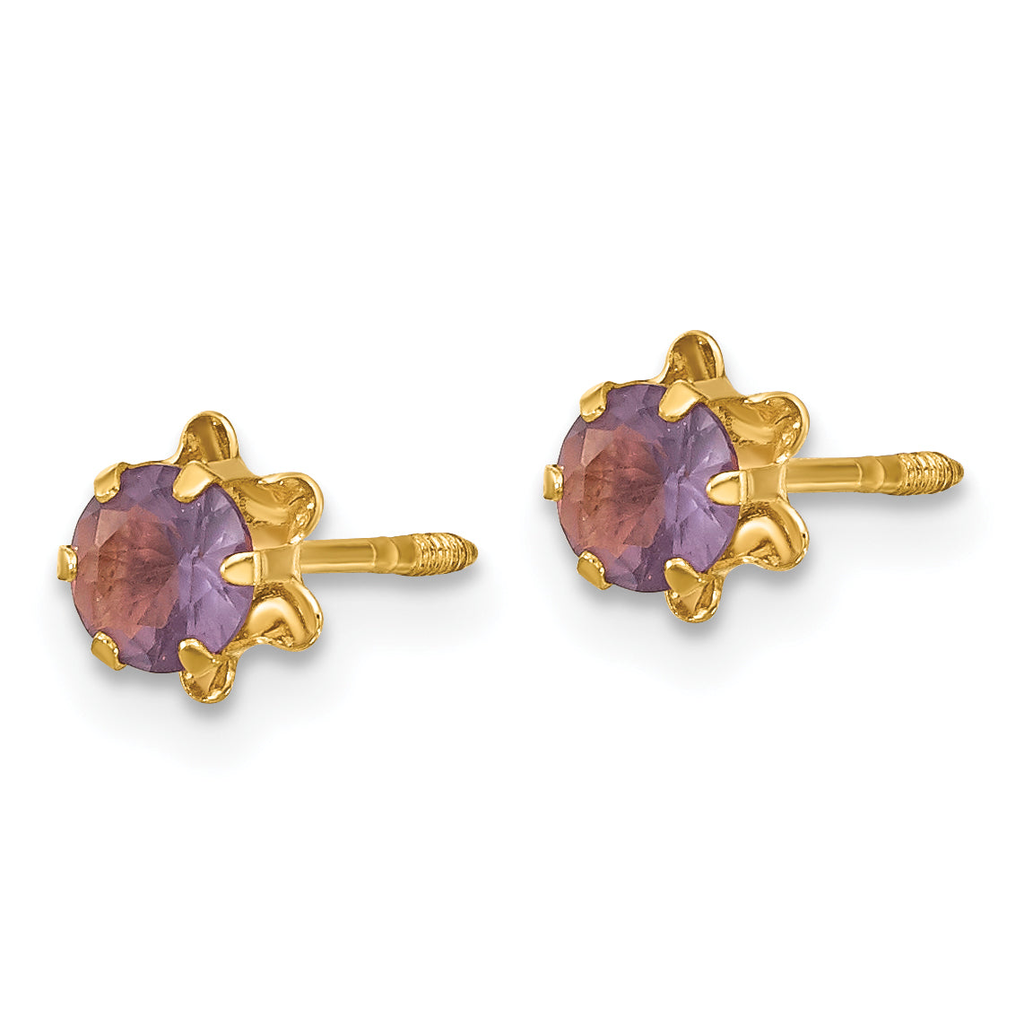 14K Gold February Birthstone Earrings with Purple CZ Studs Secondary image