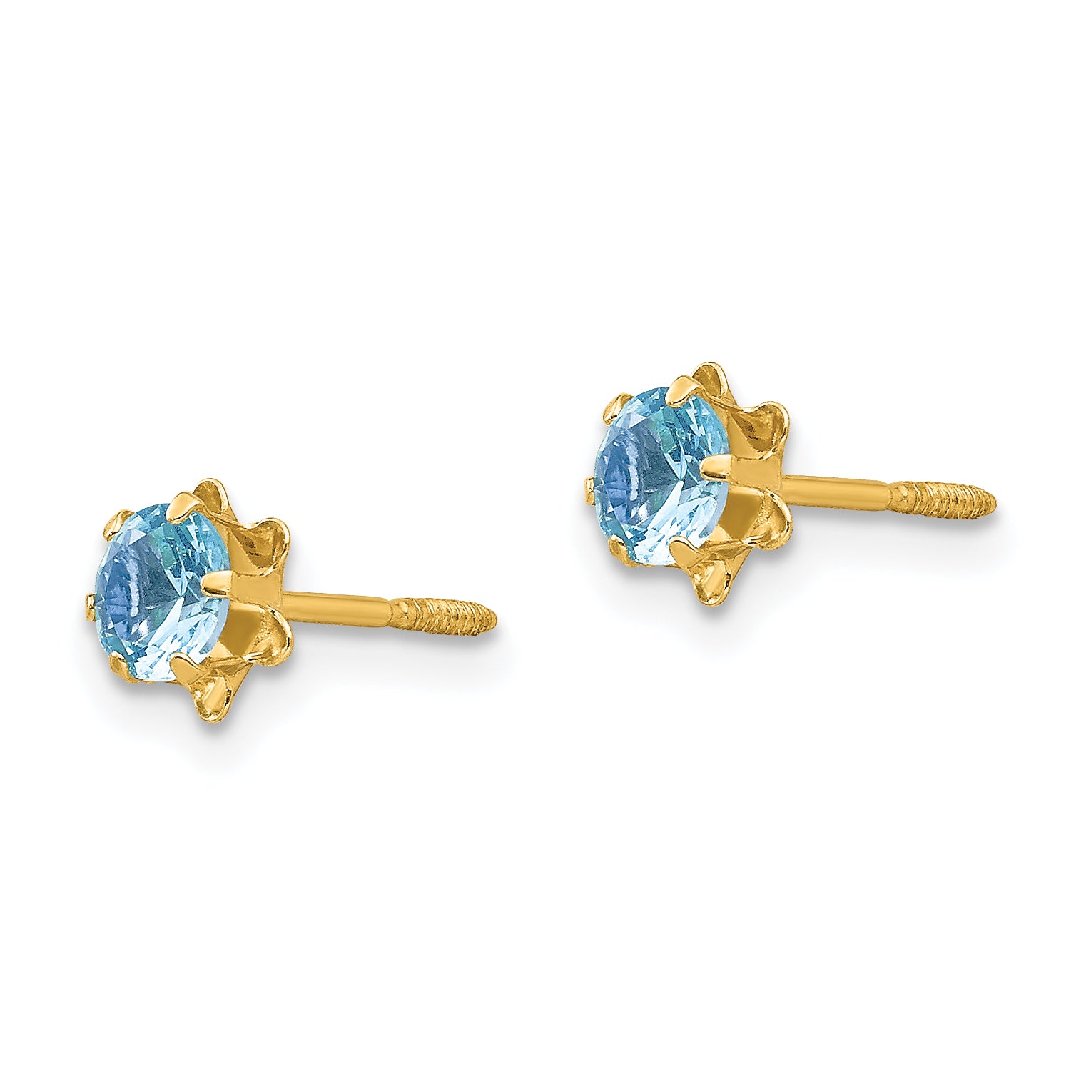 14K Gold March Birthstone Stud Earrings with Polished CZ Secondary image