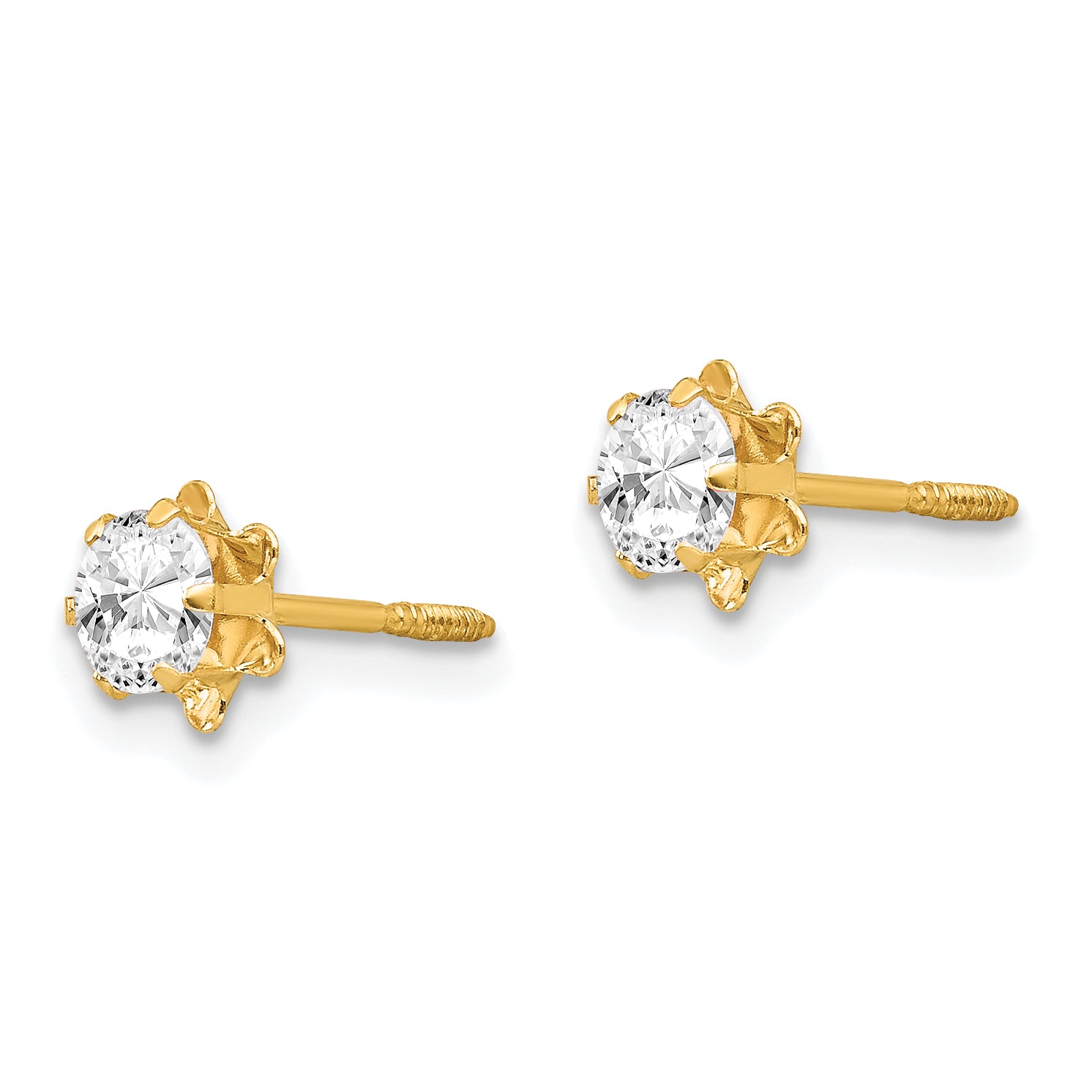 14K Gold April Birthstone CZ Stud Earrings with Screwback Secondary image