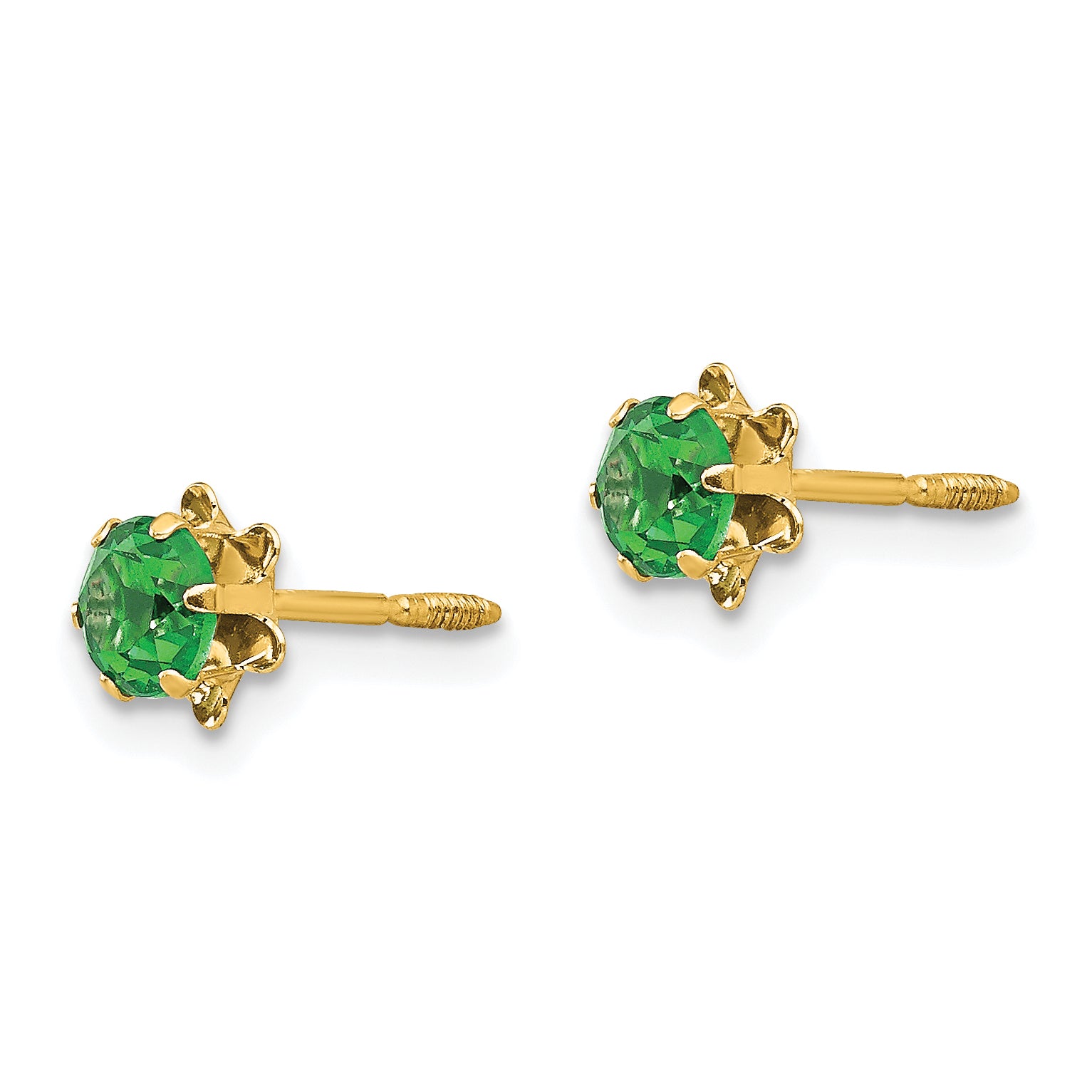 14K Gold May Birthstone Stud Earrings with Polished CZ Secondary image
