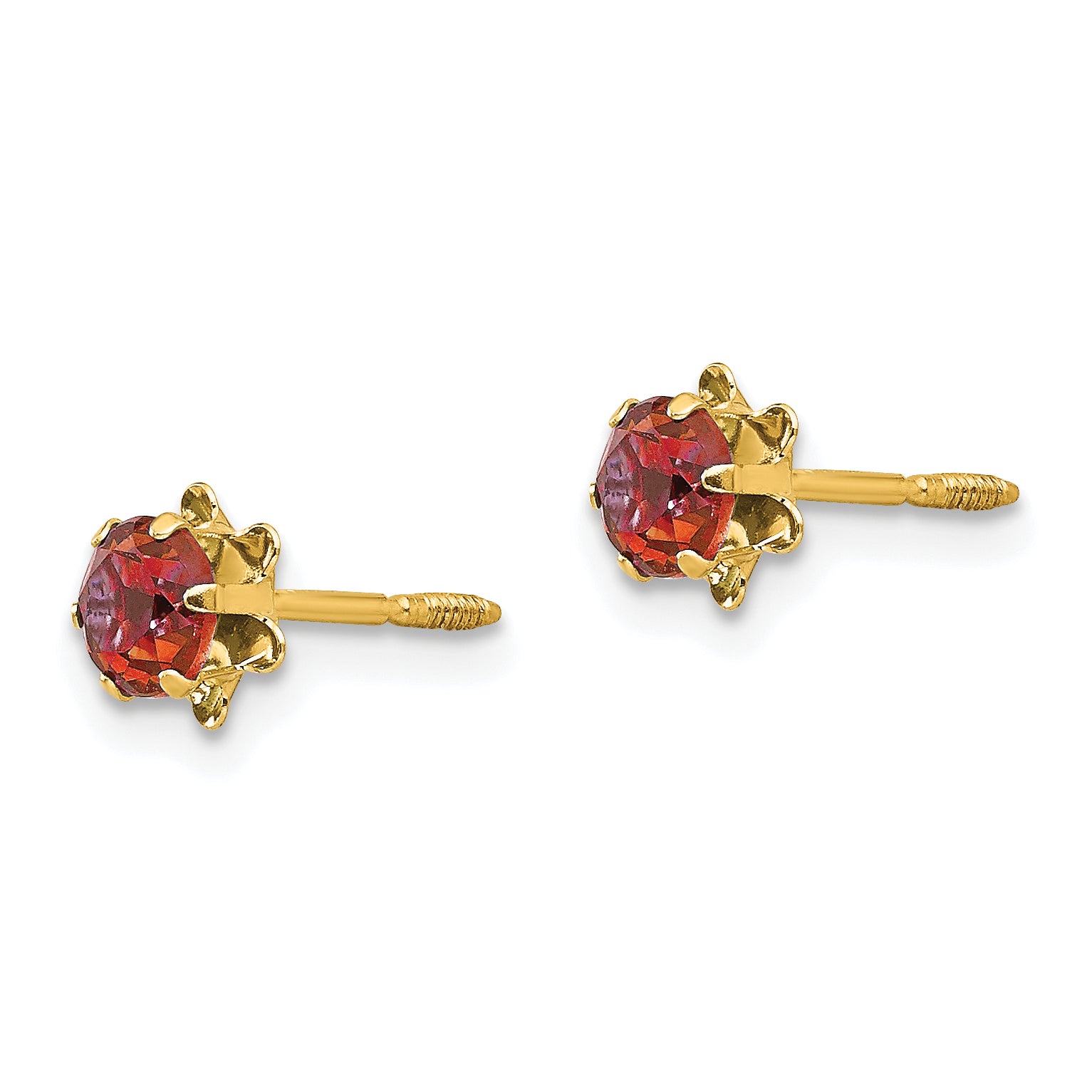 14K Gold July Birthstone Earrings with Red CZ Screwback Secondary image
