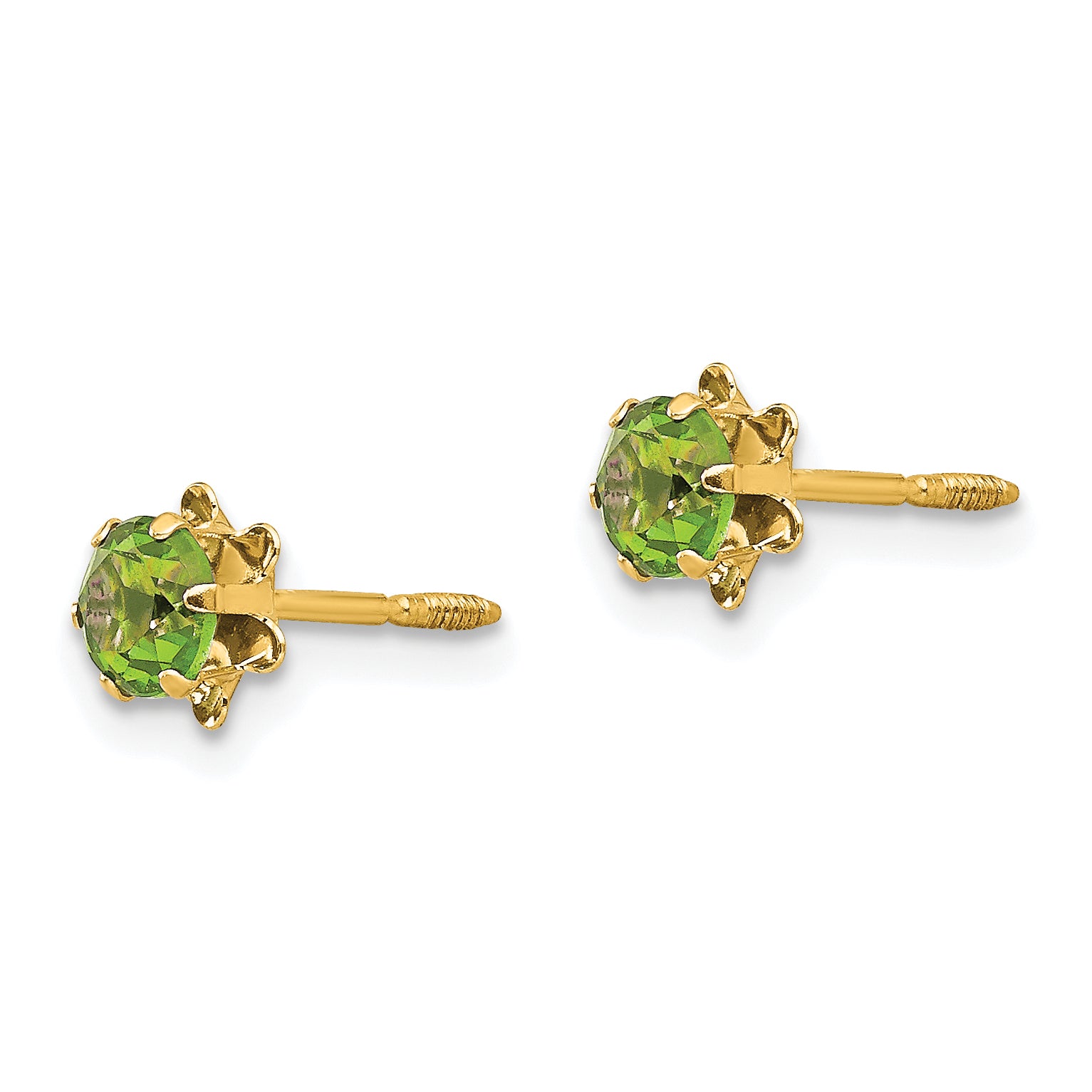 14K Gold August Birthstone CZ Earrings with Polished Screwback Secondary image