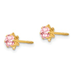 14K Gold October Birthstone Earrings with Pink CZ and Screwback