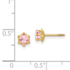 14K Gold October Birthstone Earrings with Pink CZ and Screwback