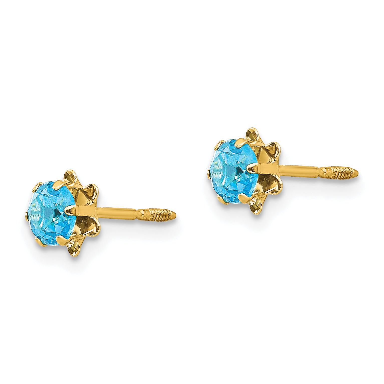 14K Gold Polished December Birthstone Earrings with Blue CZ Stone Secondary image