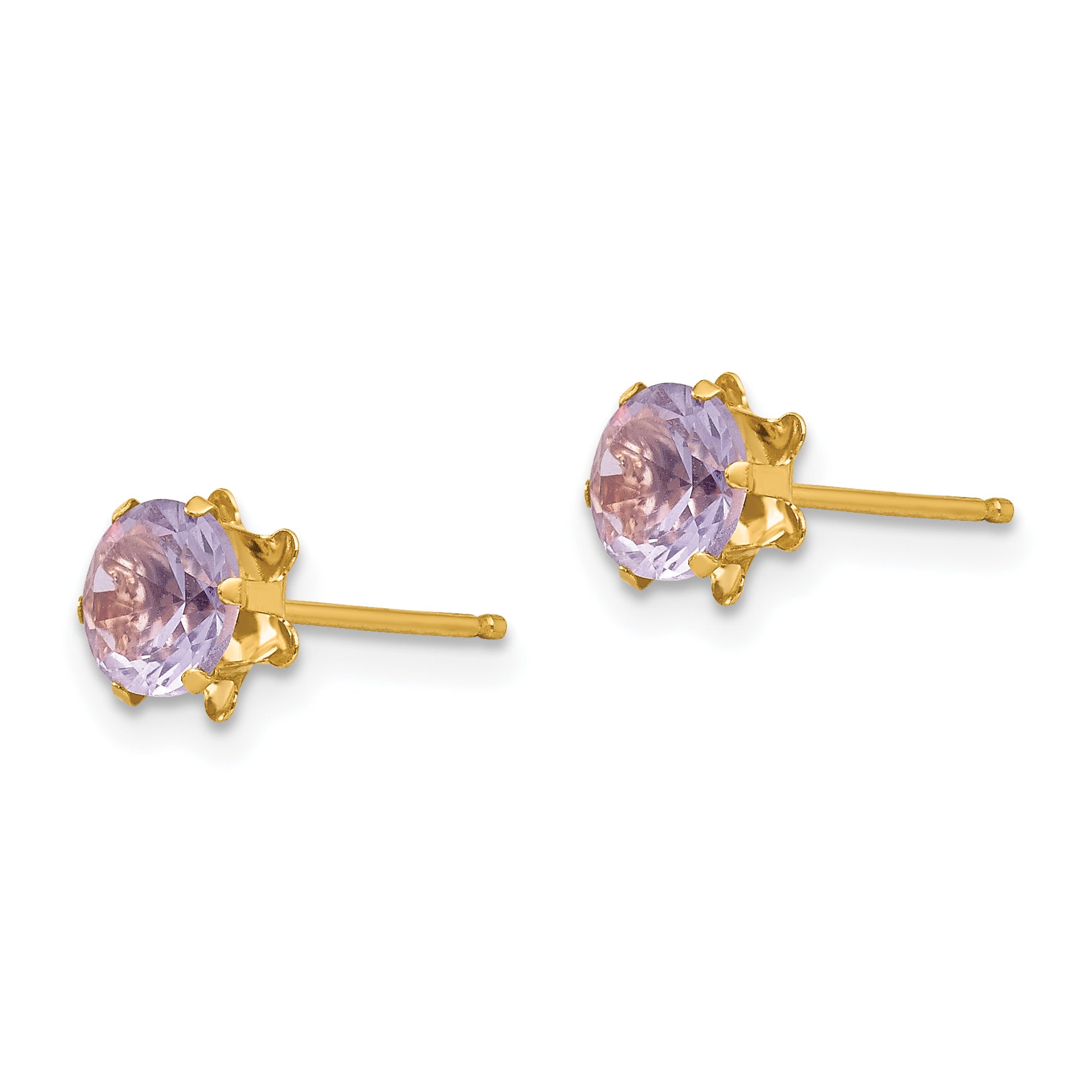 14K Gold Women's Purple CZ Birthstone Earrings February Secondary image