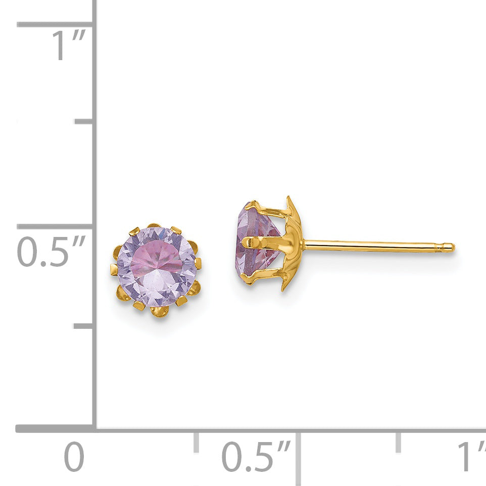 14K Gold Women's Purple CZ Birthstone Earrings February