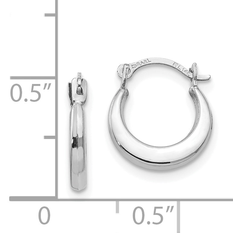 14K White Gold Polished Hoop Earrings with Rhodium Finish