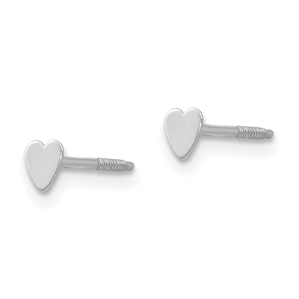 Tiny Heart Screwback Stud Earrings in 14K White Gold