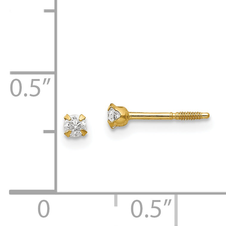 14K Gold CZ Baby Earrings with Polished Finish and Secure Back