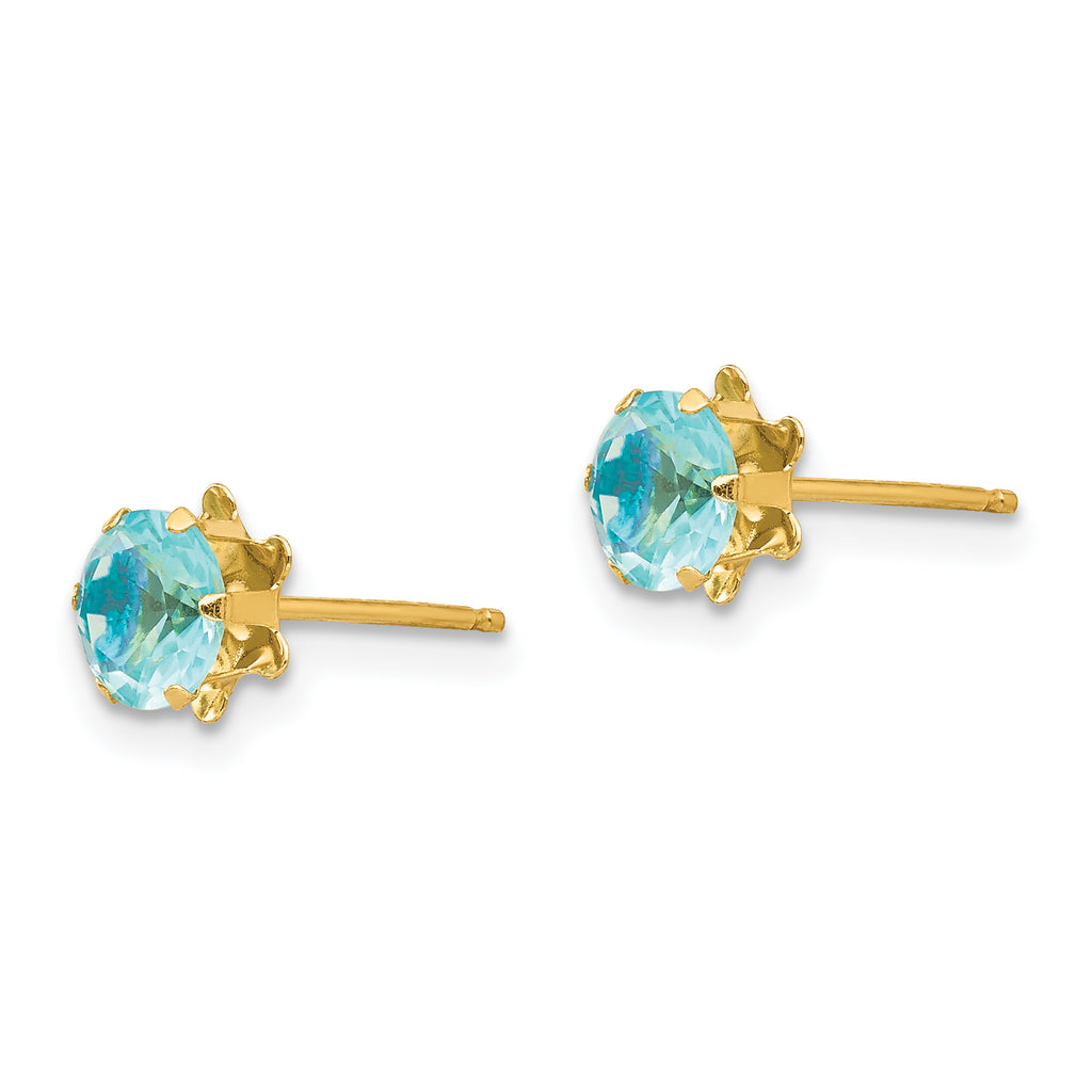 14K Gold CZ March Birthstone Stud Earrings Polished Nickel Free