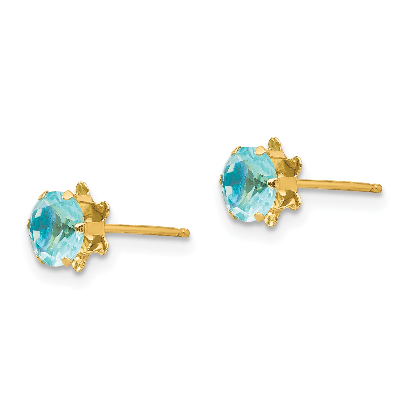 14K Gold CZ March Birthstone Stud Earrings Polished Nickel Free