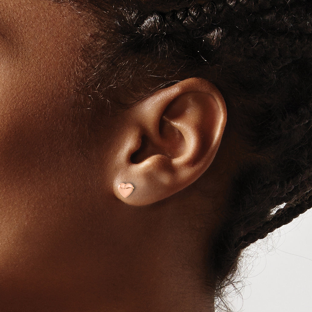 Children's Heart Post Earrings in 14K Rose Gold