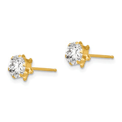 14K Gold April Birthstone CZ Stud Earrings Elegant Polished Finish