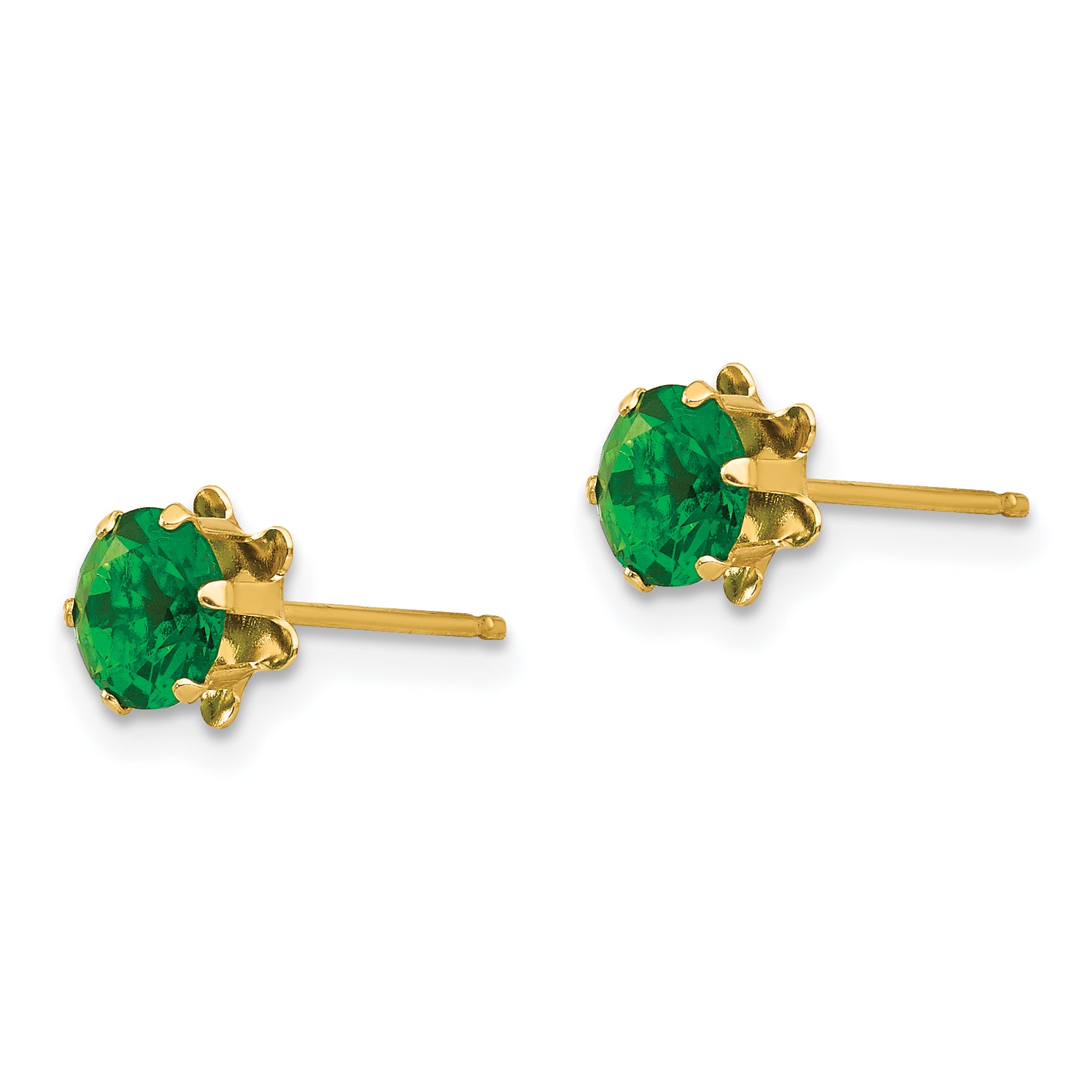 14K Gold Polished CZ May Birthstone Women's Stud Earrings Secondary image