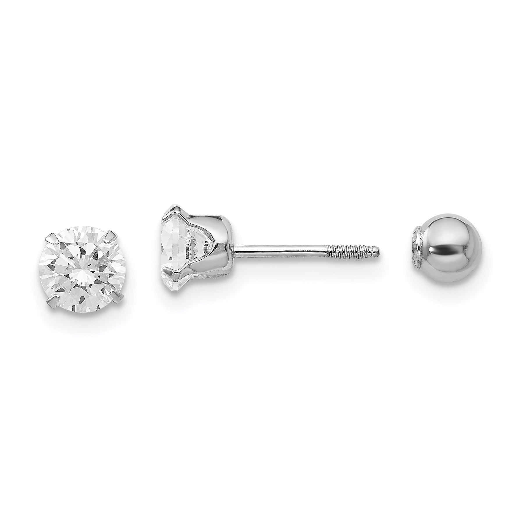14k Madi K White Gold 5mm CZ and 4mm Ball Reversible Earrings Main image