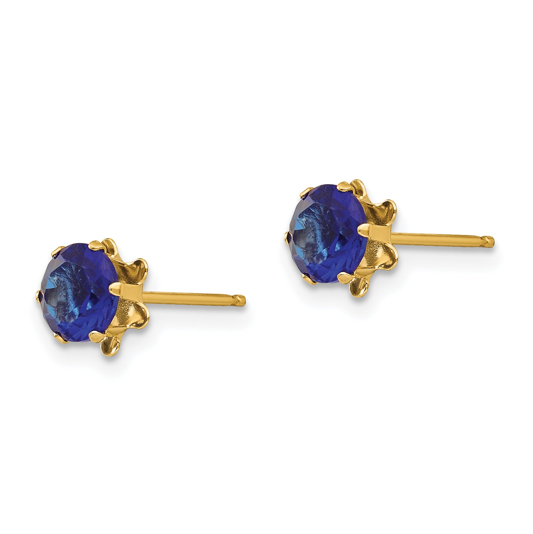 14K Gold September Birthstone Stud Earrings with Blue CZ Secondary image