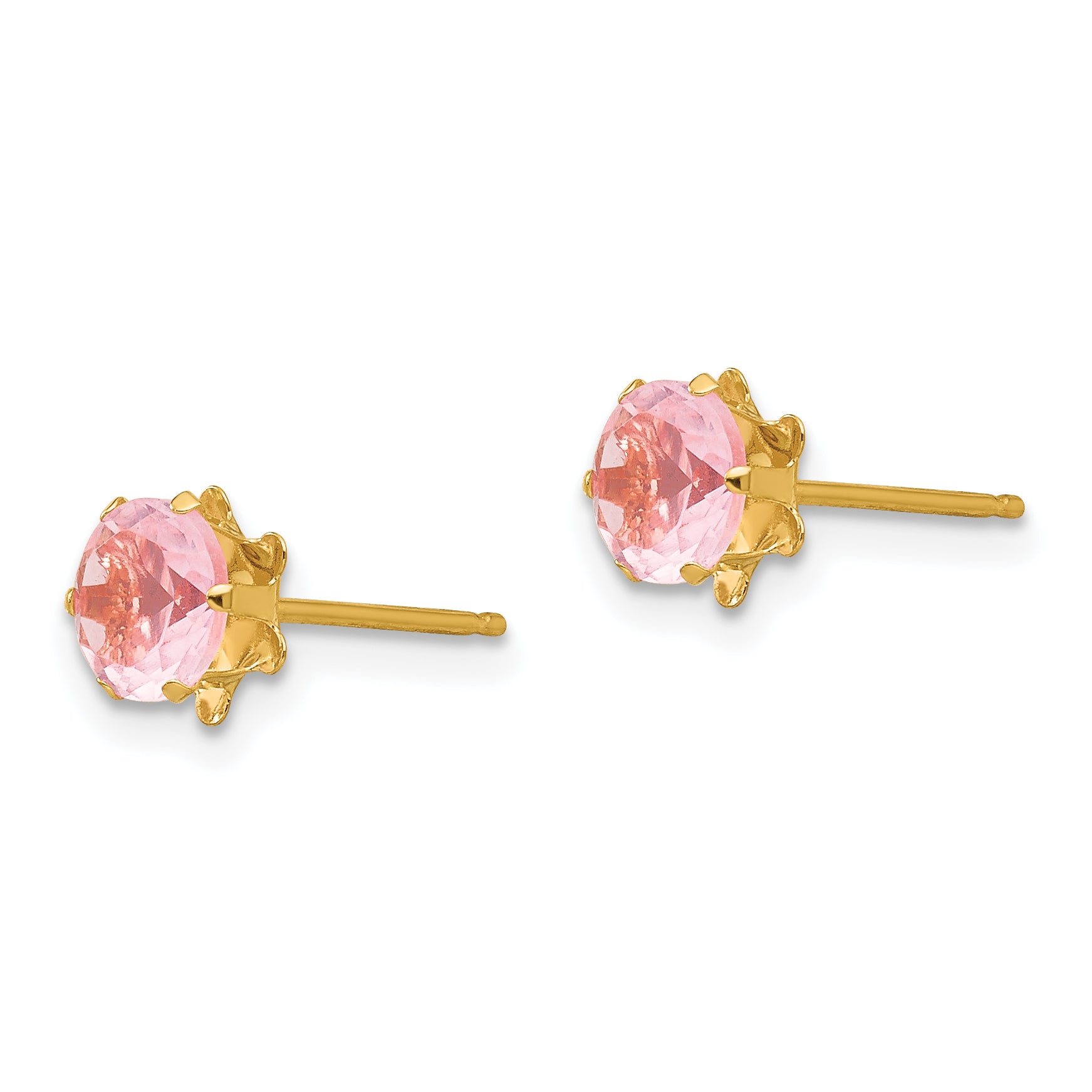 14K Gold Pink CZ October Birthstone Stud Earrings for Women Secondary image