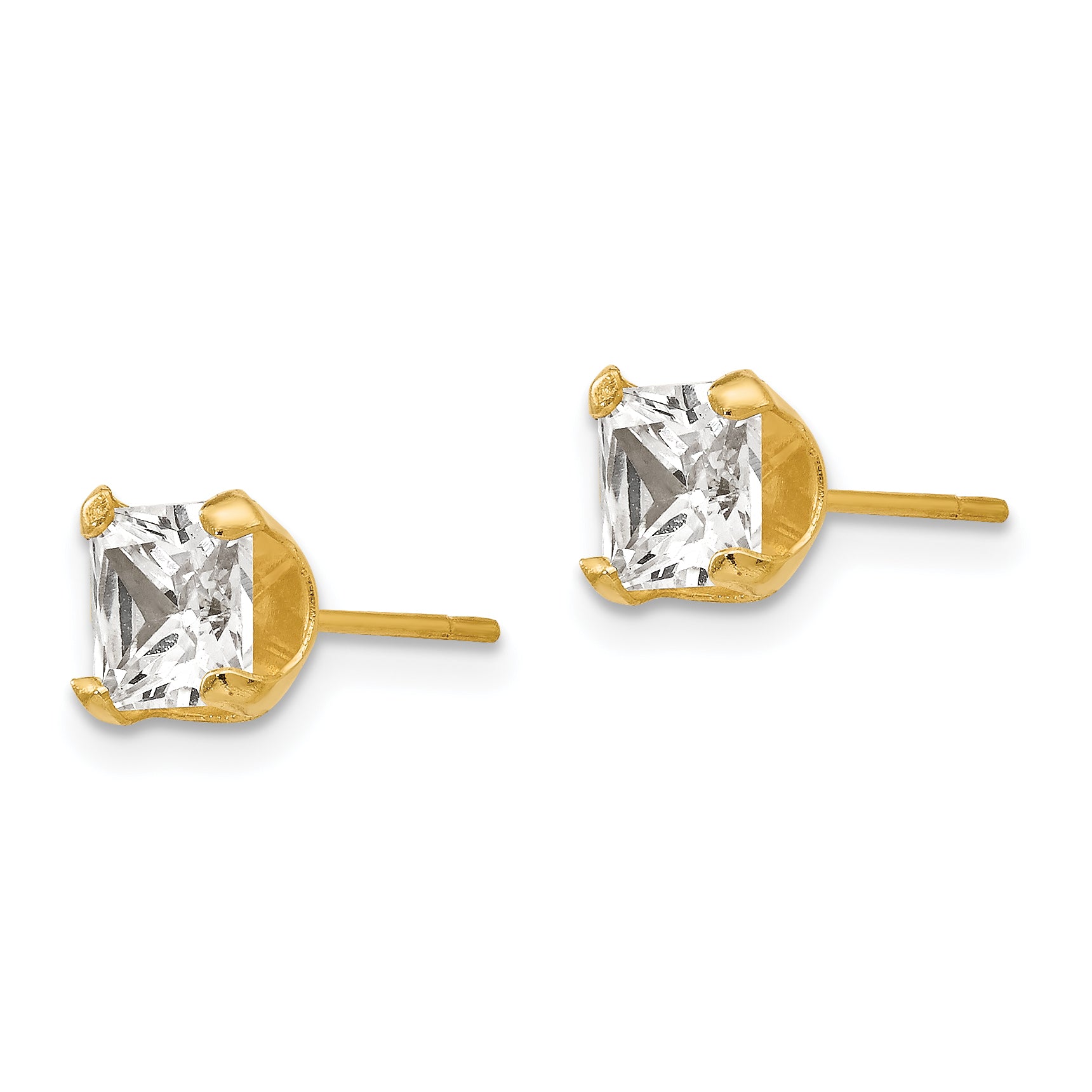14K Gold Square CZ Stud Earrings with Polished Nickel-Free Finish