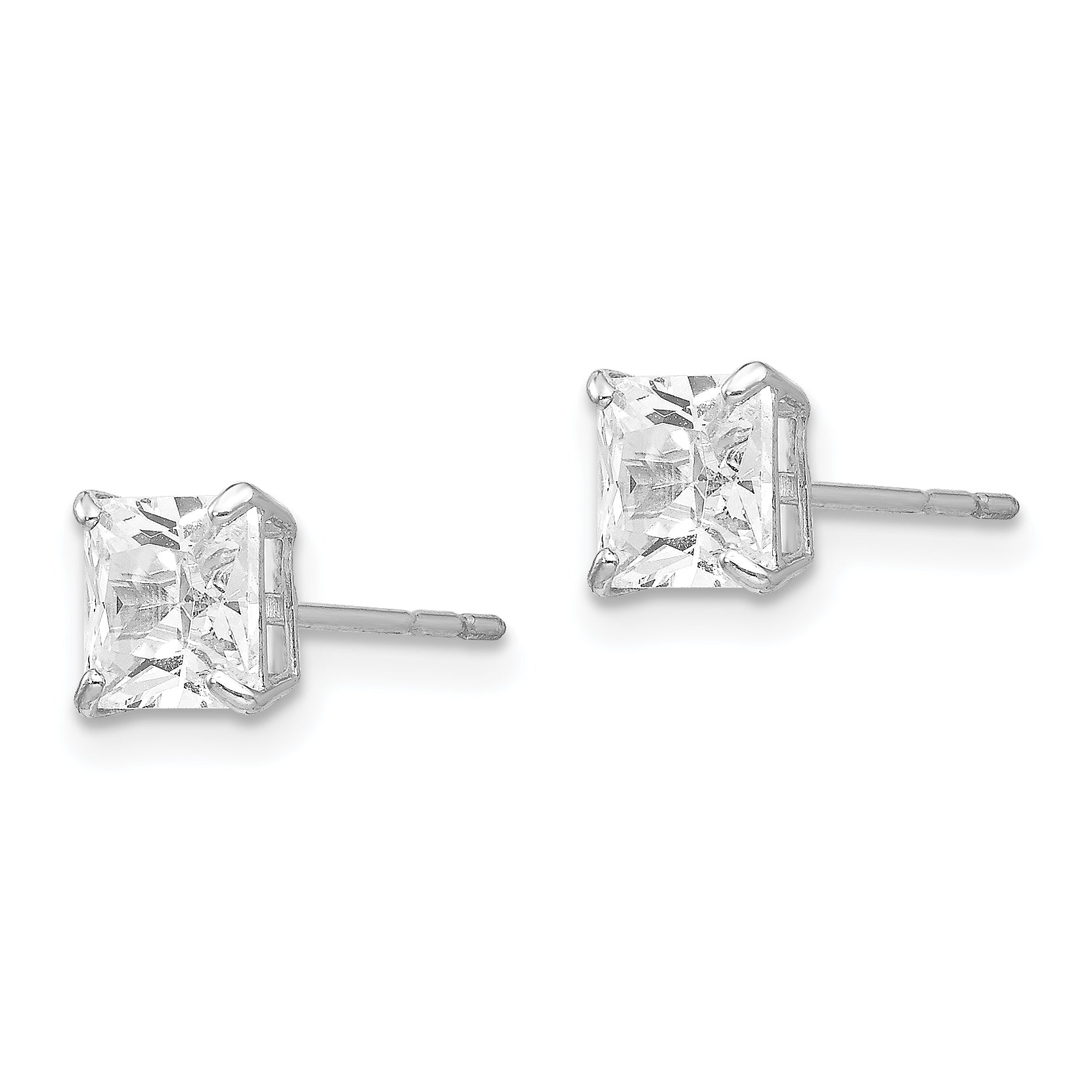 14K White Gold Square CZ Stud Earrings with Polished Rhodium Finish Secondary image