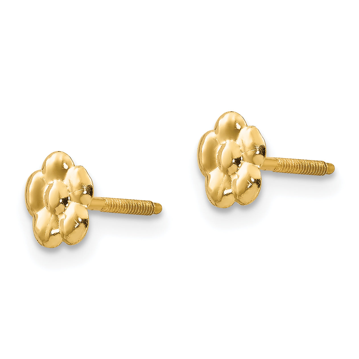 14K Gold Polished Flower Earrings with Post Back for Women Secondary image