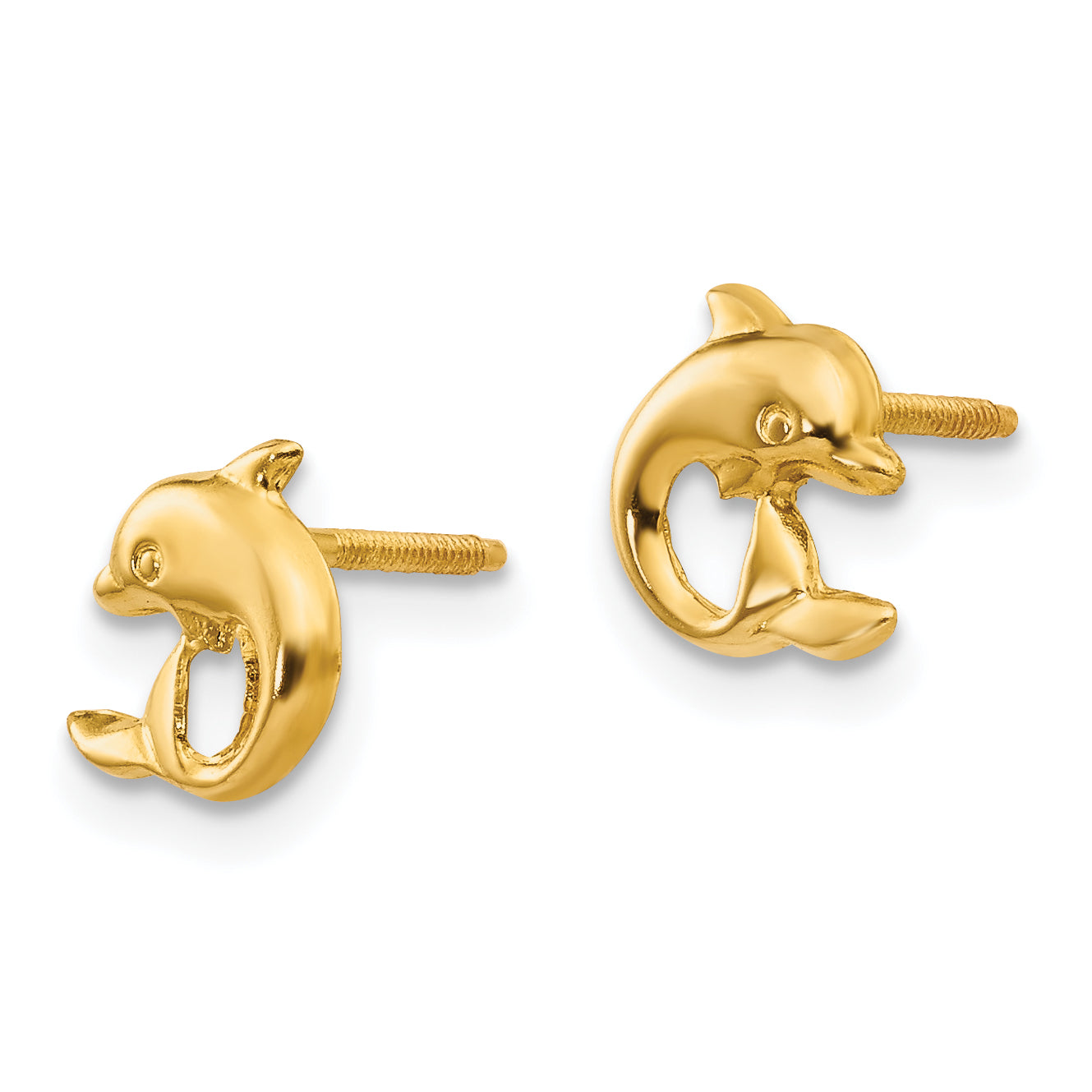 14K Gold Dolphin Earrings with Secure Screwback and Polished Finish Secondary image