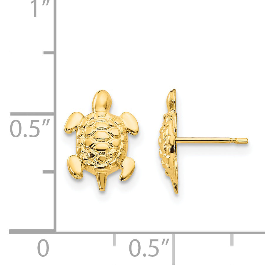 14K Gold Turtle Post Earrings with Polished Finish Nickel Free