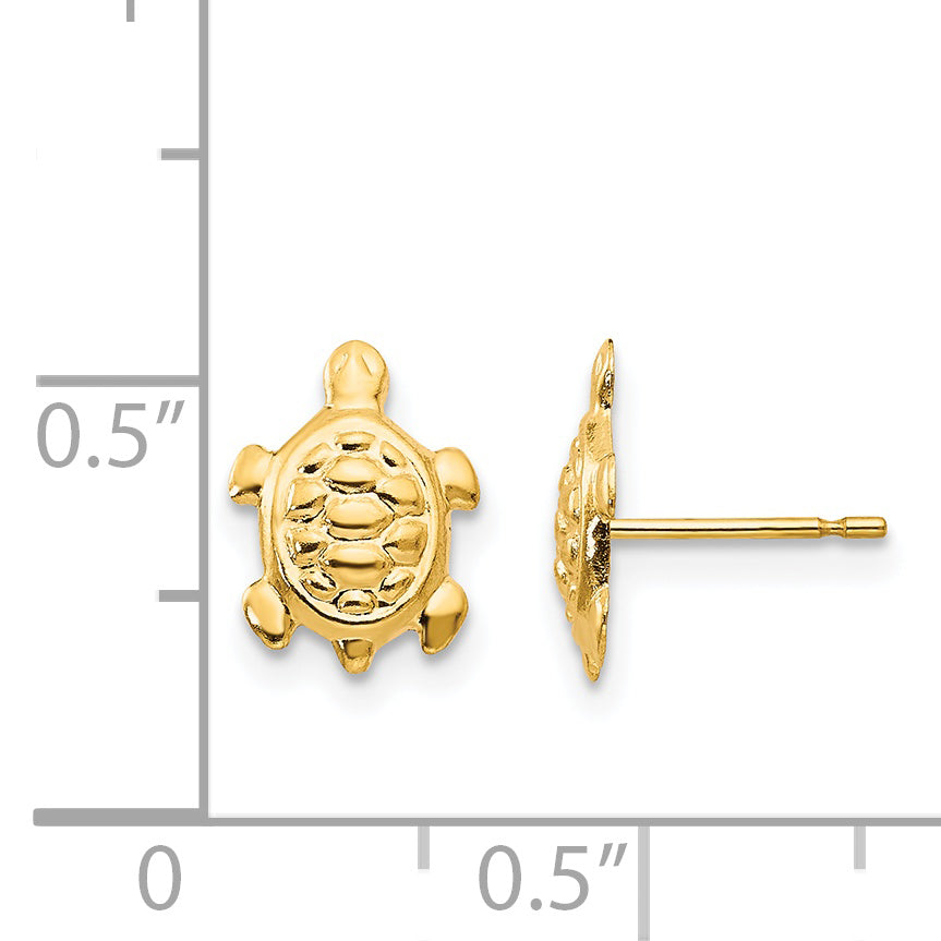 14K Gold Turtle Earrings with Polished Finish Nickel Free
