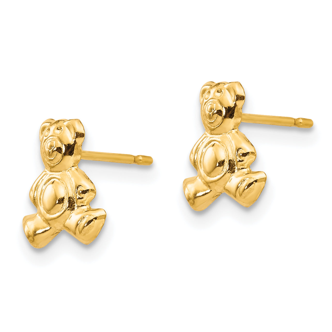 14K Gold Teddy Bear Button Earrings with Polished Finish for Women