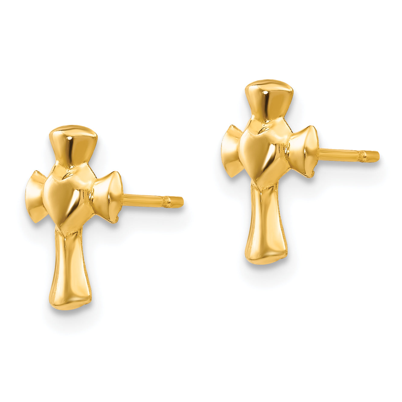14K Gold Heart Cross Earrings with Polished Nickel-Free Finish Secondary image
