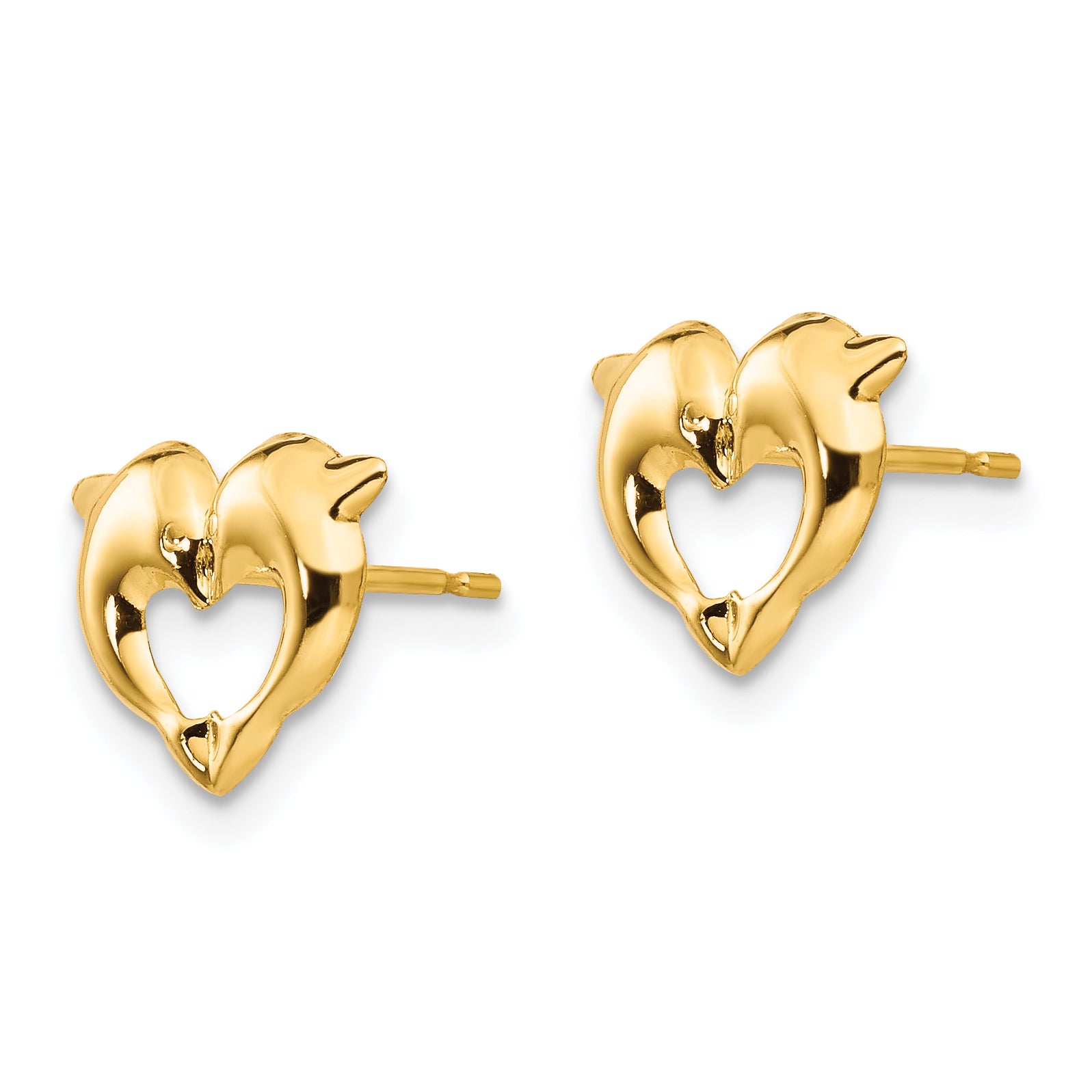 14K Gold Polished Heart Dolphin Earrings for Women with Nickel-Free Design Secondary image