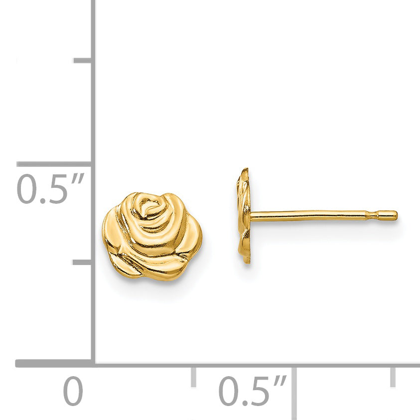 14K Gold Flower Post Earrings with Polished Finish, Nickel-Free