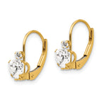 14K Gold CZ Heart Leverback Earrings with Polished Finish