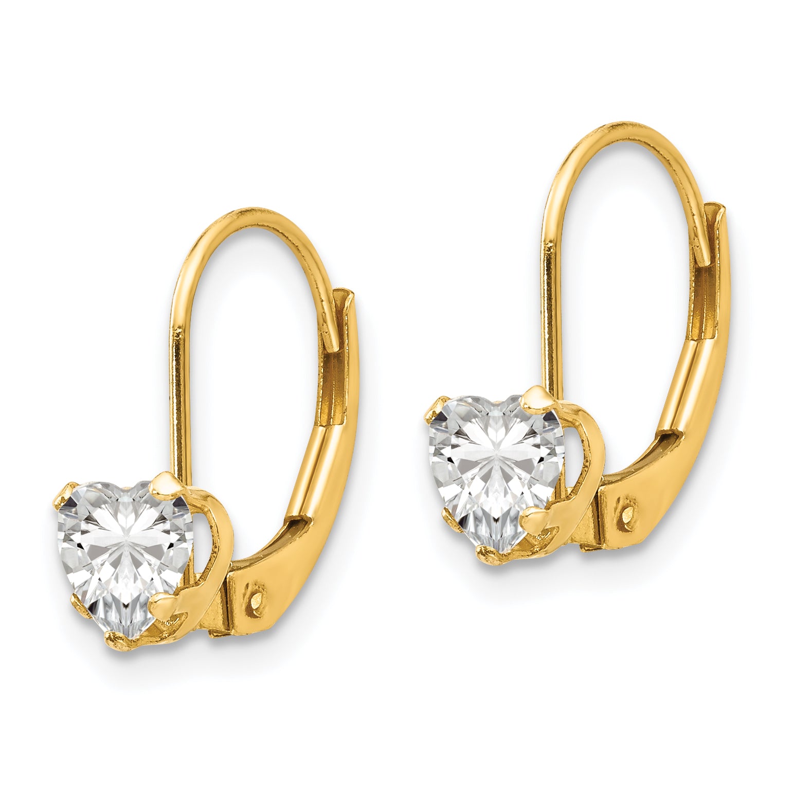 14K Gold Heart CZ Leverback Earrings Elegant Polished Dangles Secondary image