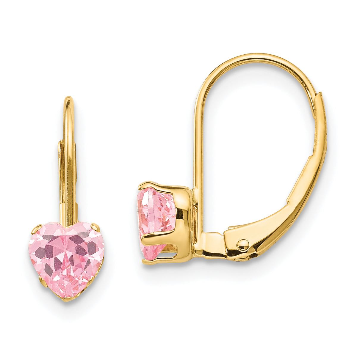 14k Madi K Pink CZ Heart Leverback Earrings