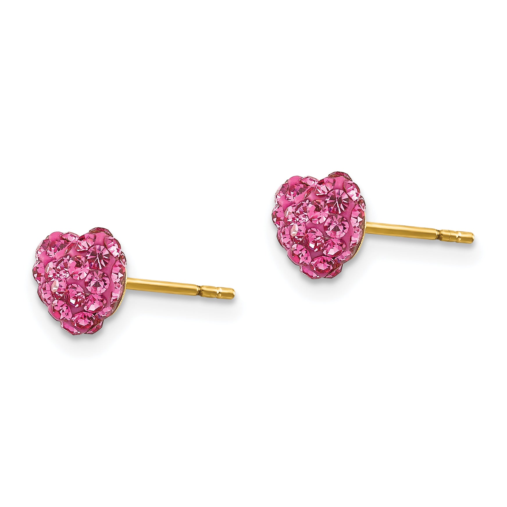14K Gold Heart Earrings with Multi Pink Crystals Polished Finish Secondary image