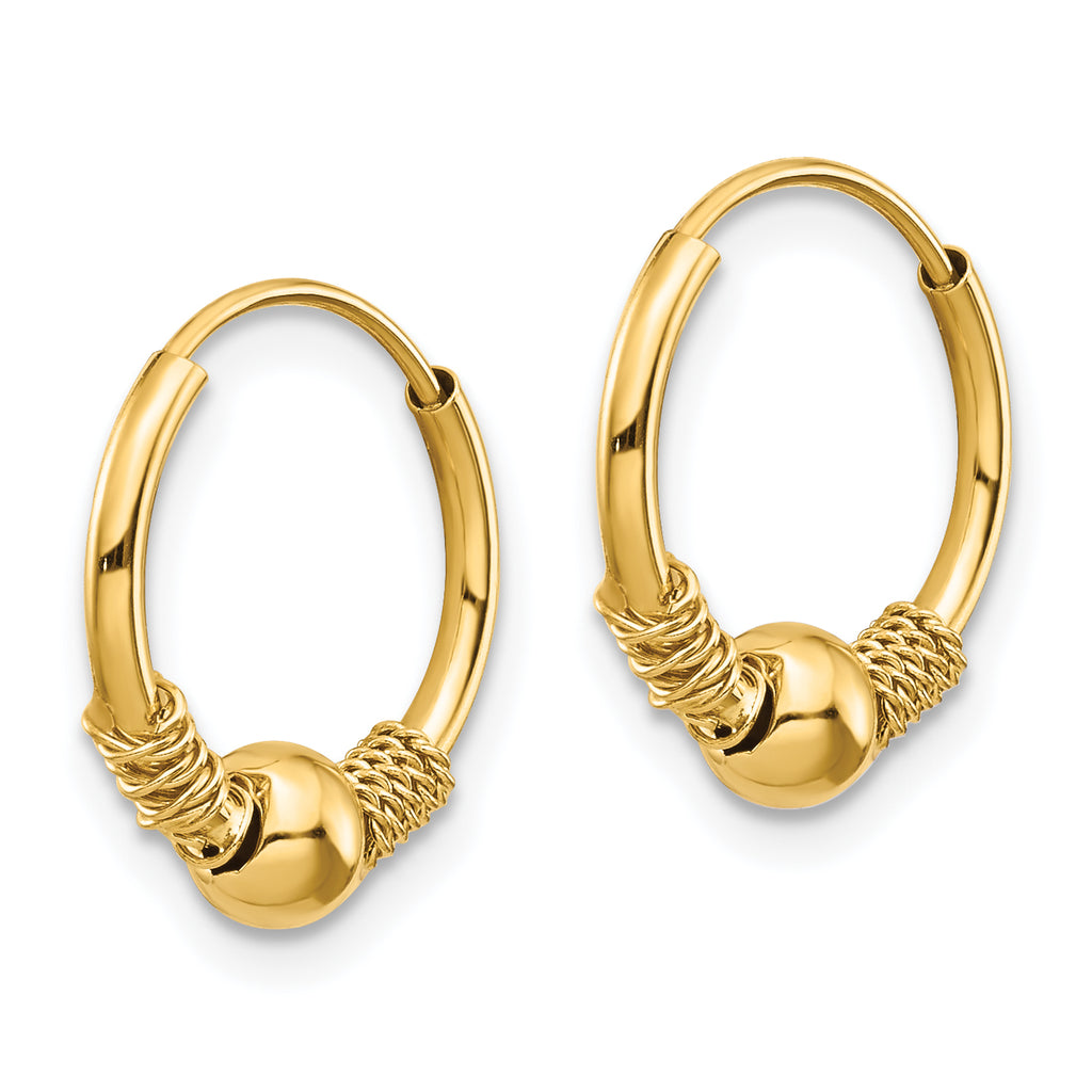14K Gold Endless Hoop Earrings with Polished Bead Elegant Women's Jewelry