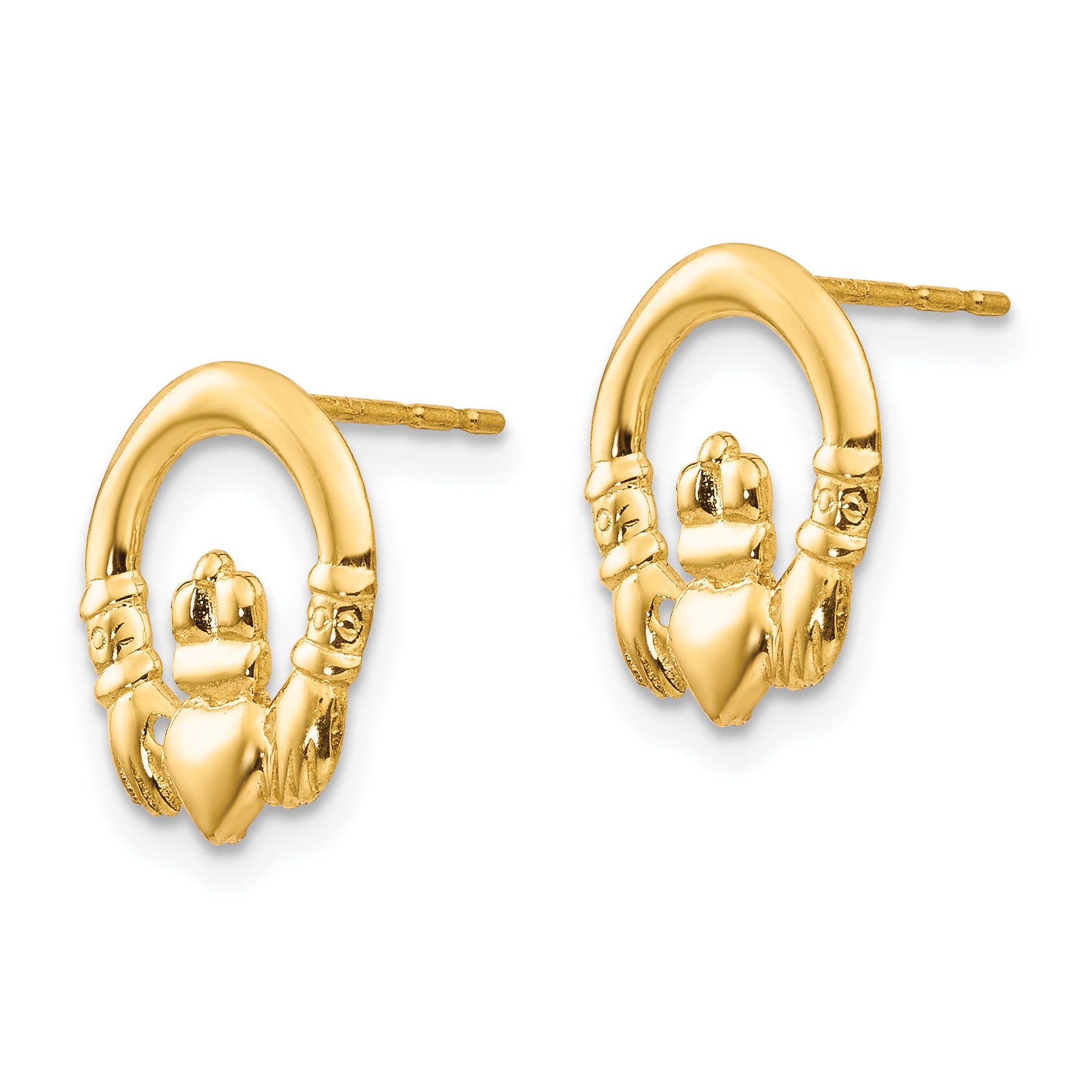14K Gold Claddagh Earrings with Polished Finish Nickel-Free