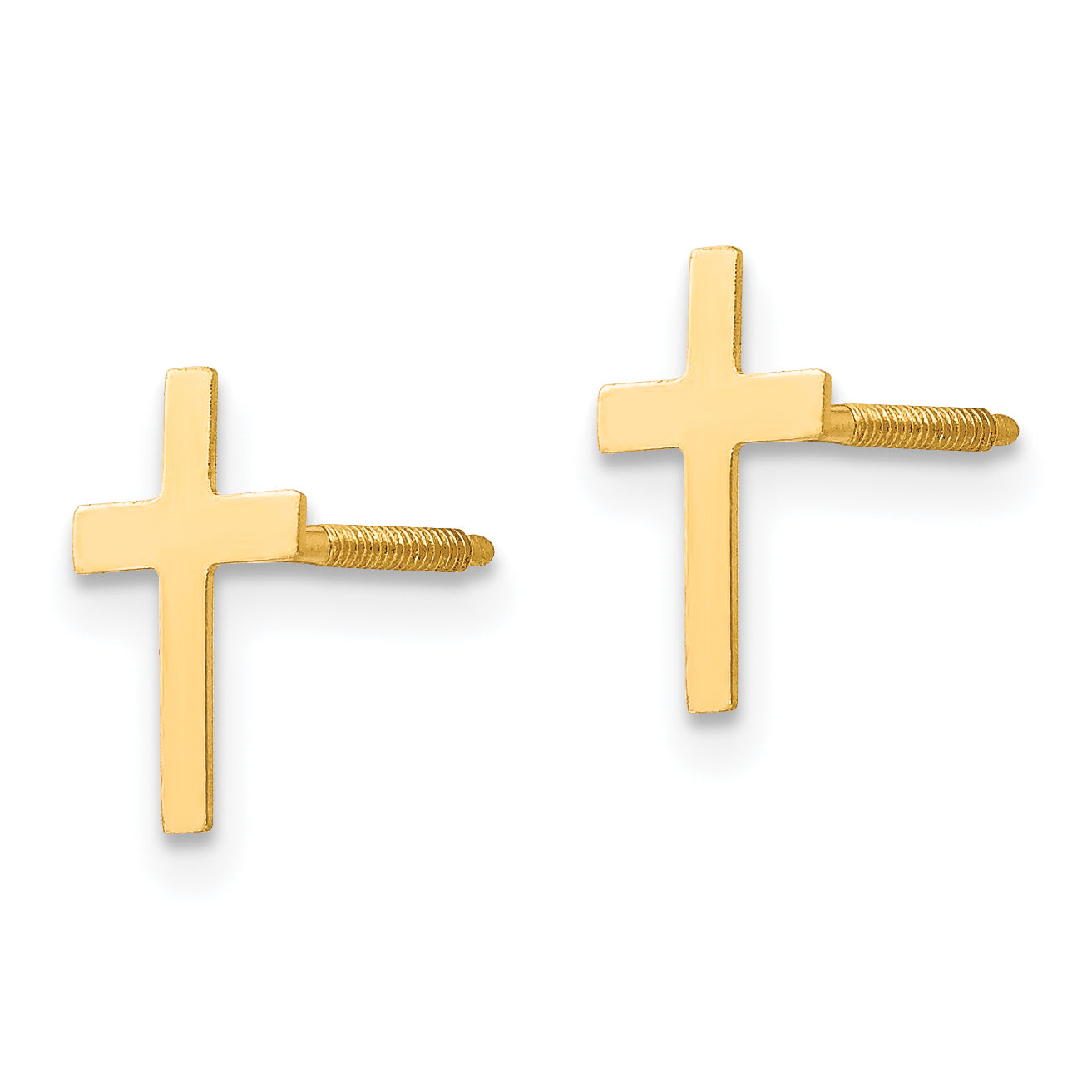 14K Gold Polished Cross Earrings with Secure Screw Back Secondary image