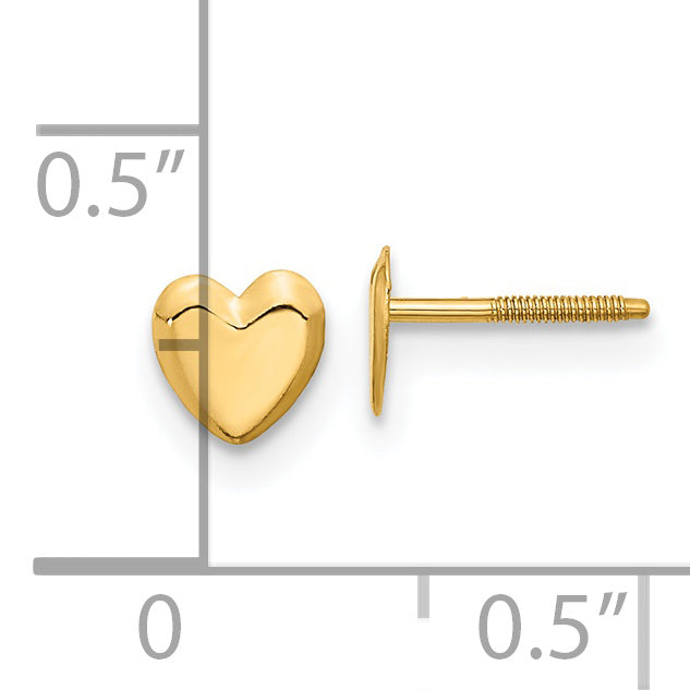 14K Gold Solid Heart Post Earrings for Women Polished Nickel-Free Design