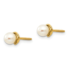 14K Gold Pearl Love Knot Earrings with Polished Finish