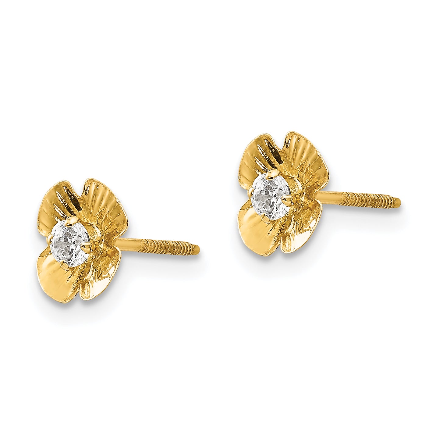 14K Gold Flower Button Earrings with CZ Stones for Women Secondary image