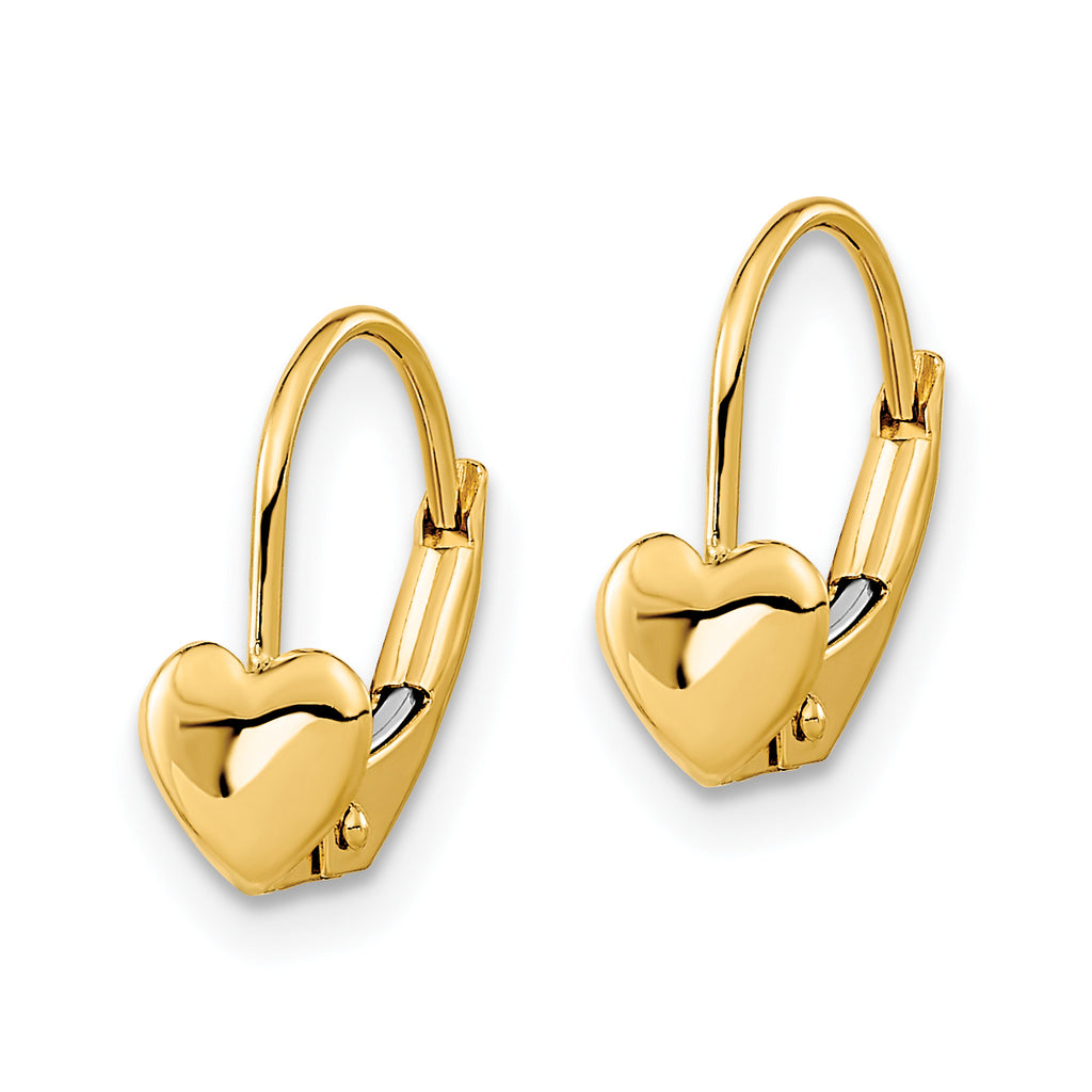 Heart Leverback Earrings in 14K Yellow Gold