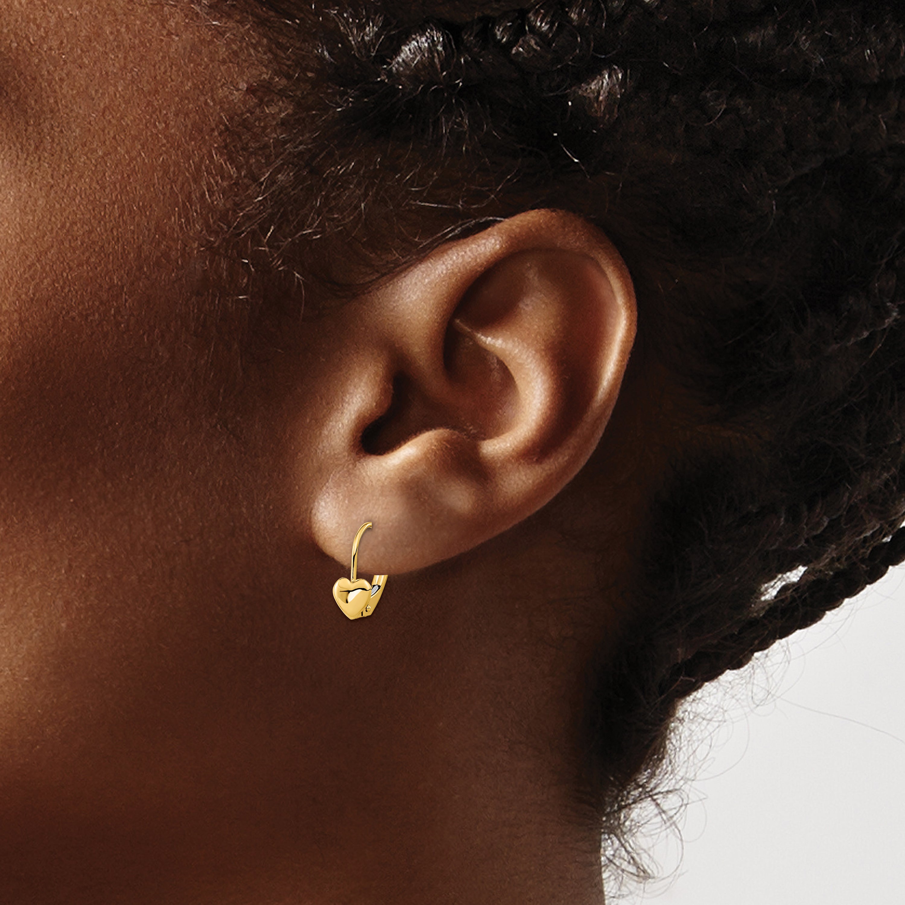Heart Leverback Earrings in 14K Yellow Gold