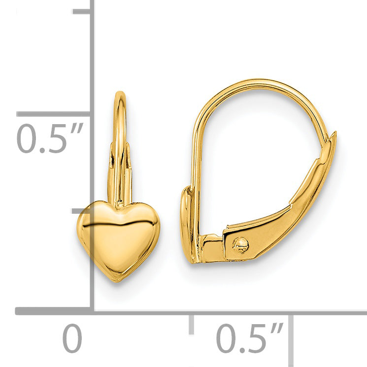 Heart Leverback Earrings in 14K Yellow Gold