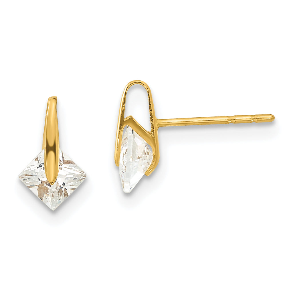 14ky Madi K Childrens Polished Square CZ Post Earrings