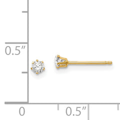 14K Gold CZ Stud Earrings with Polished Finish for Women