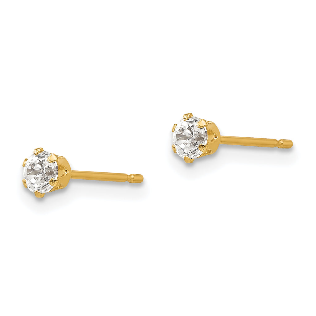 14K Gold Polished CZ Stud Earrings for Women Elegant Style