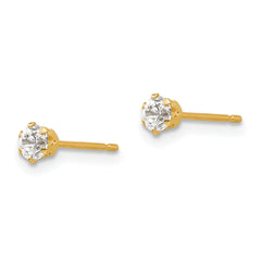 14K Gold Polished CZ Stud Earrings for Women Elegant Style